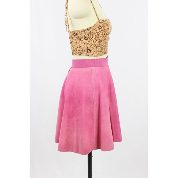 3.1 PHILLIP LIM Fuchsia Pink Sheep Skin Leather Suede Circle Mini Skirt, Size 4 - Picture 2 of 16